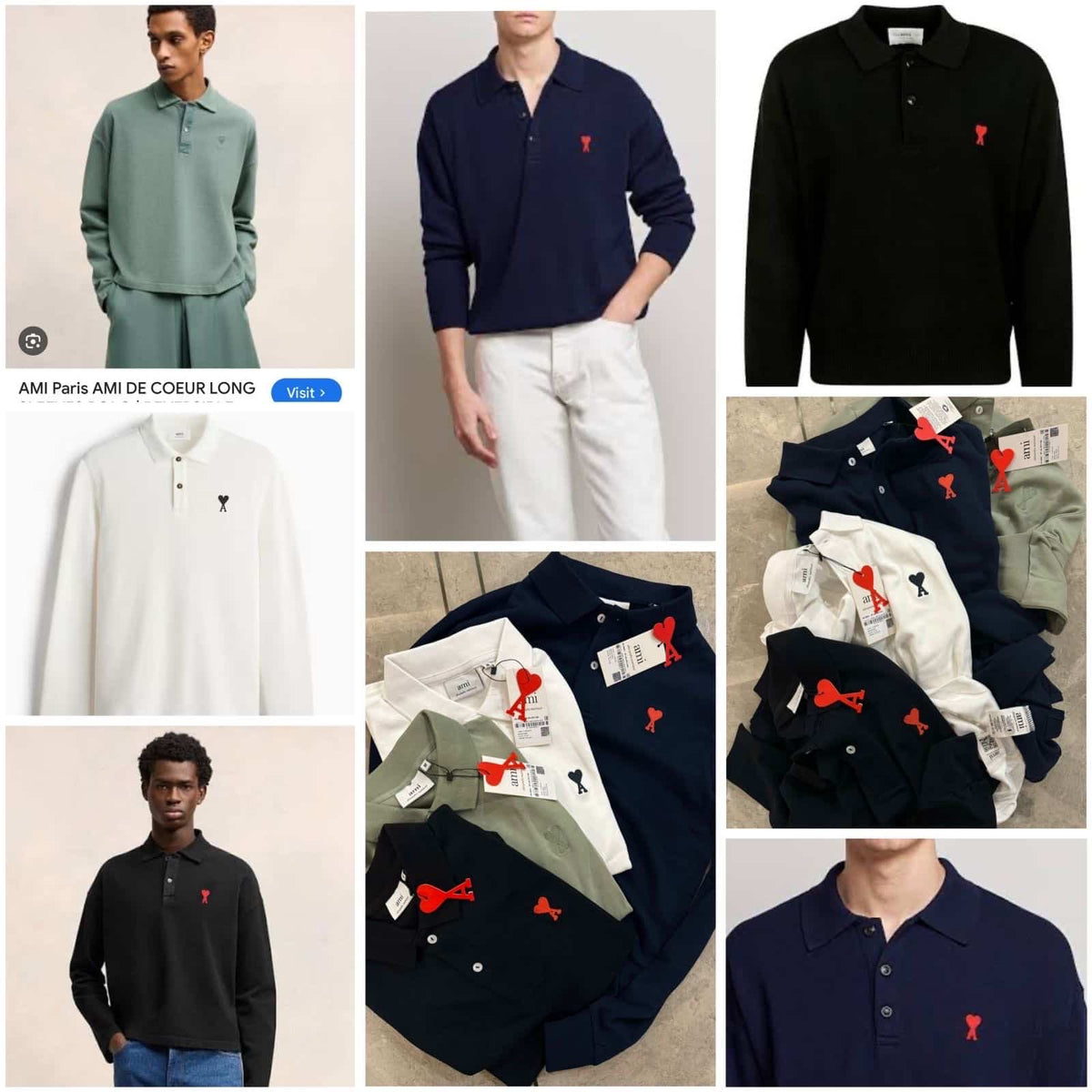 Ami Paris Green Imported Full Sleeves Polo T-Shirt