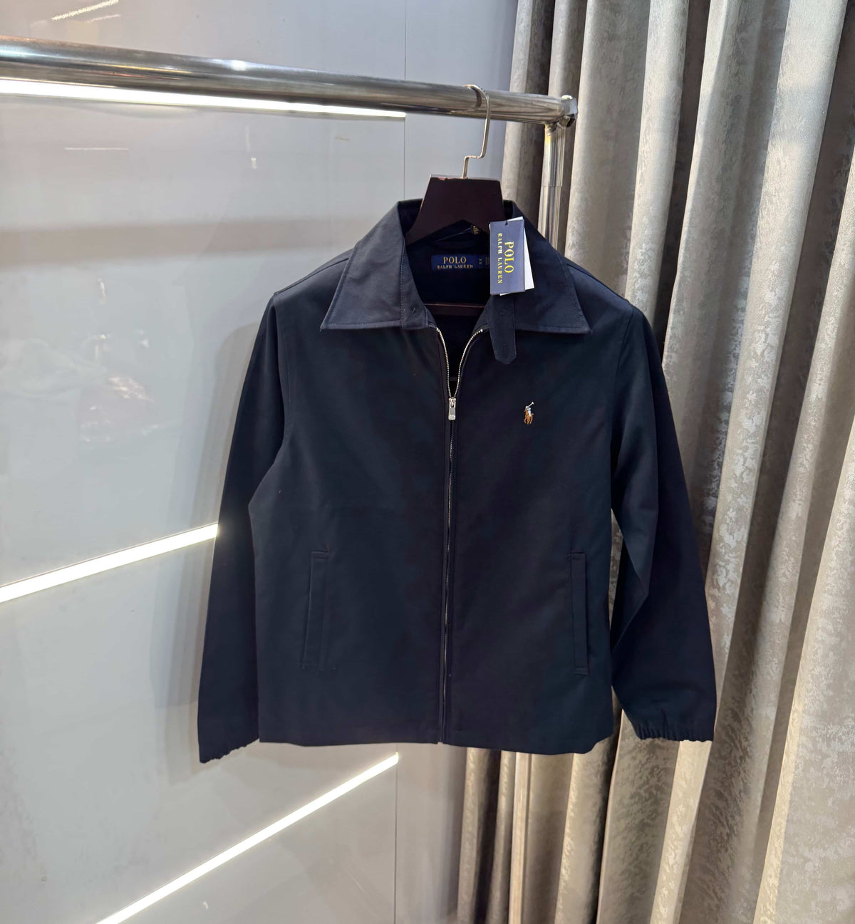 Ralph Lauren Navy Blue Embroidery Logo Imported Bomber Jacket