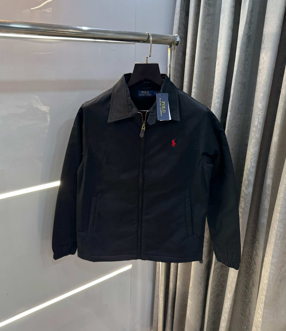 Ralph Lauren Black Embroidery Logo Imported Bomber Jacket