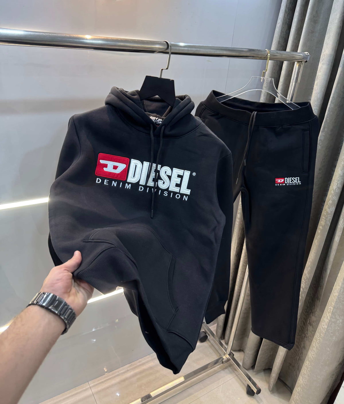 Diese l Black Embroidery Logo Imported Tracksuit