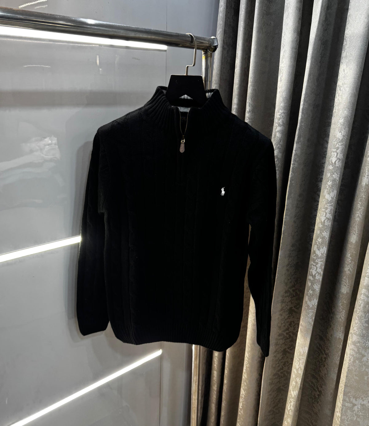 Ralph Lauren Black Embroidery White Logo Imported Knitted Pull Over
