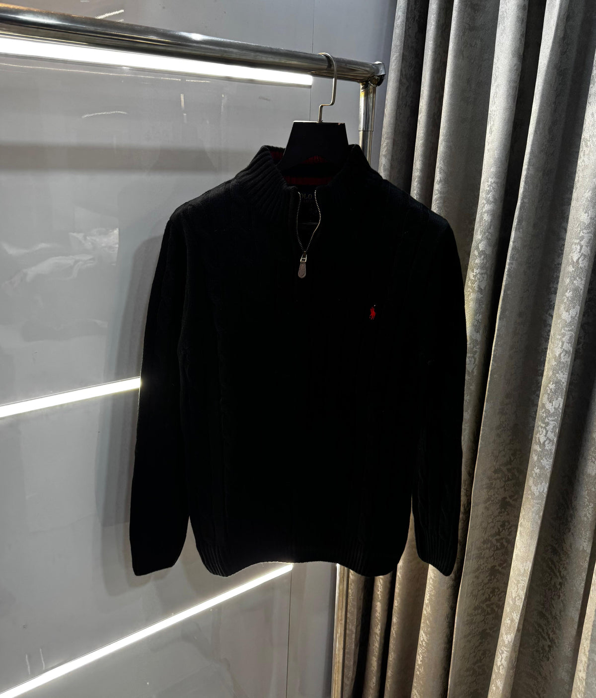 Ralph Lauren Black Embroidery Red Logo Imported Knitted Pull Over