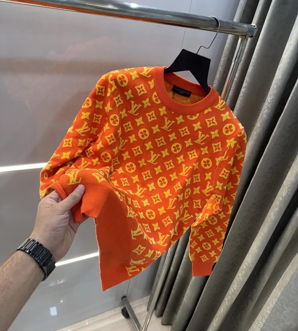Louis Vuitton Orange Logo Work Imported Knitted Pull Over