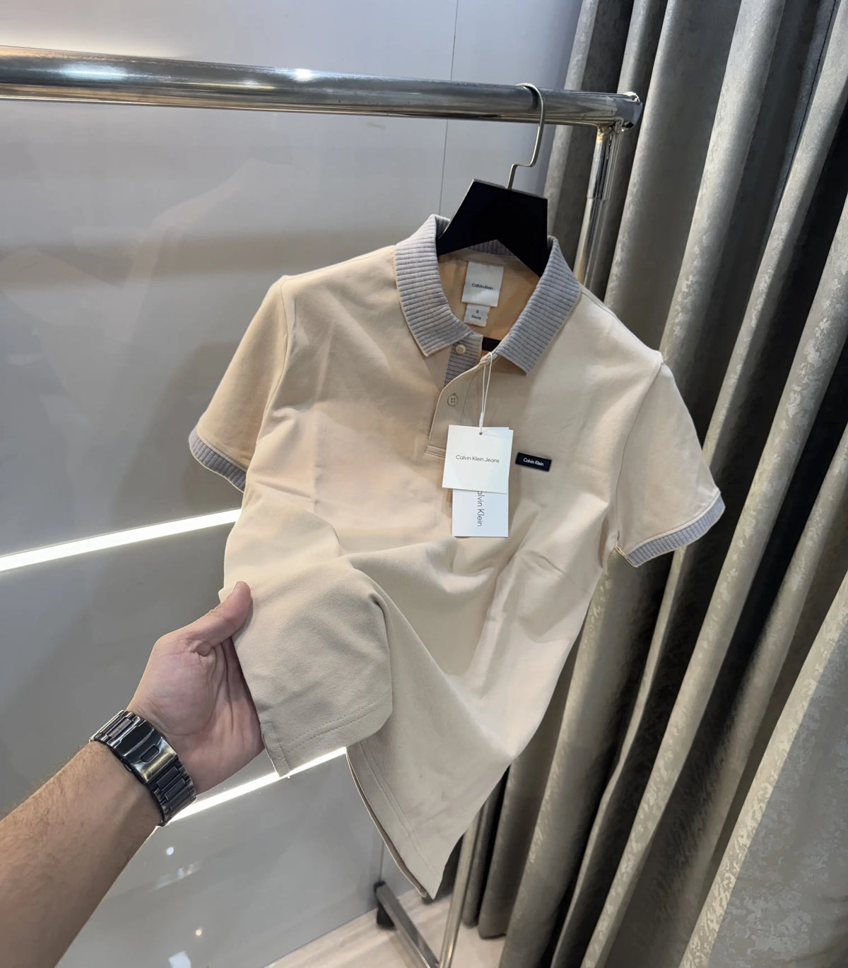 Calvin Klein Beige Patch Logo Premium Polo T-Shirt
