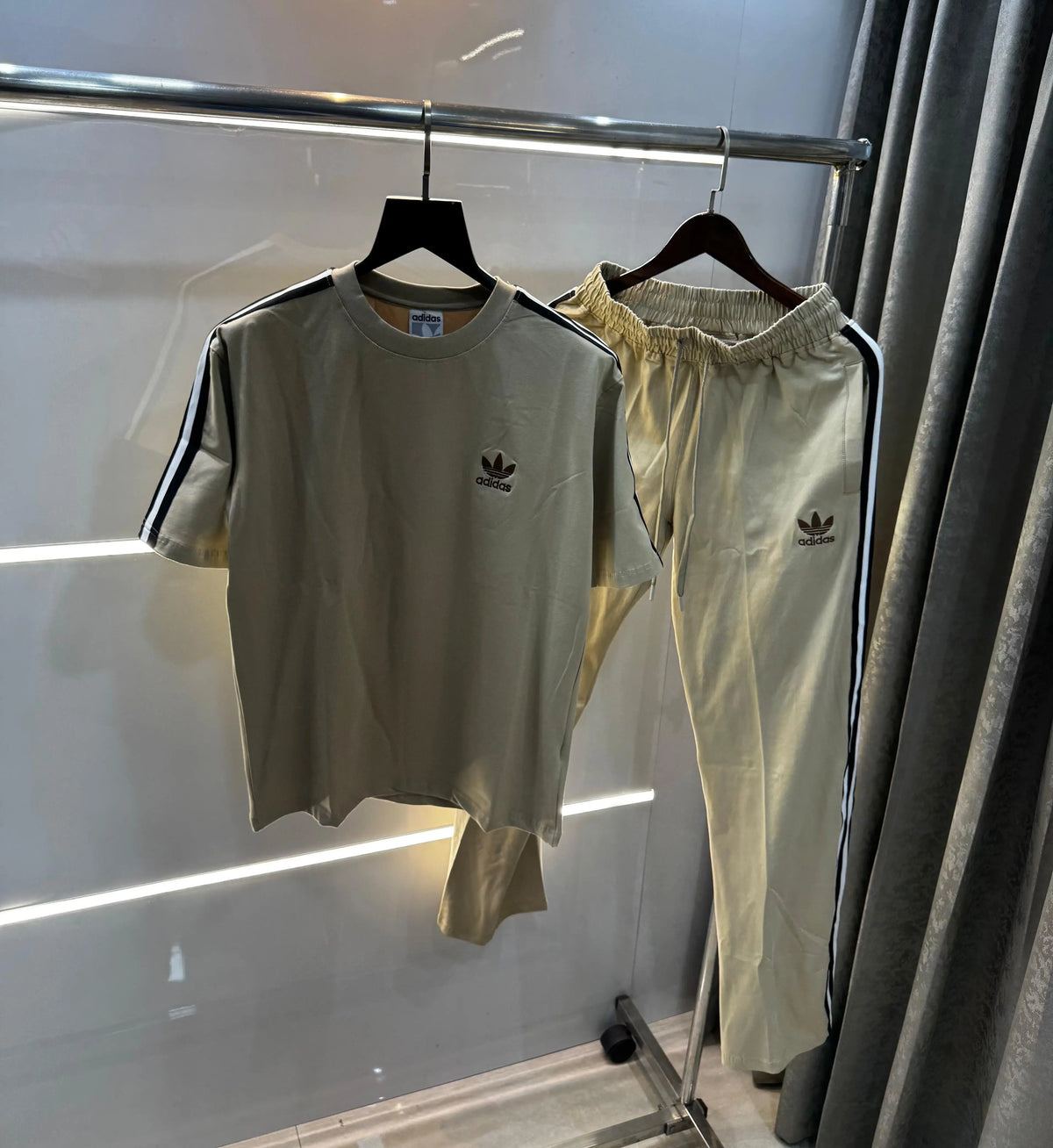 Adida s Baige STr!pEs Logo Print Premium Tracksuit