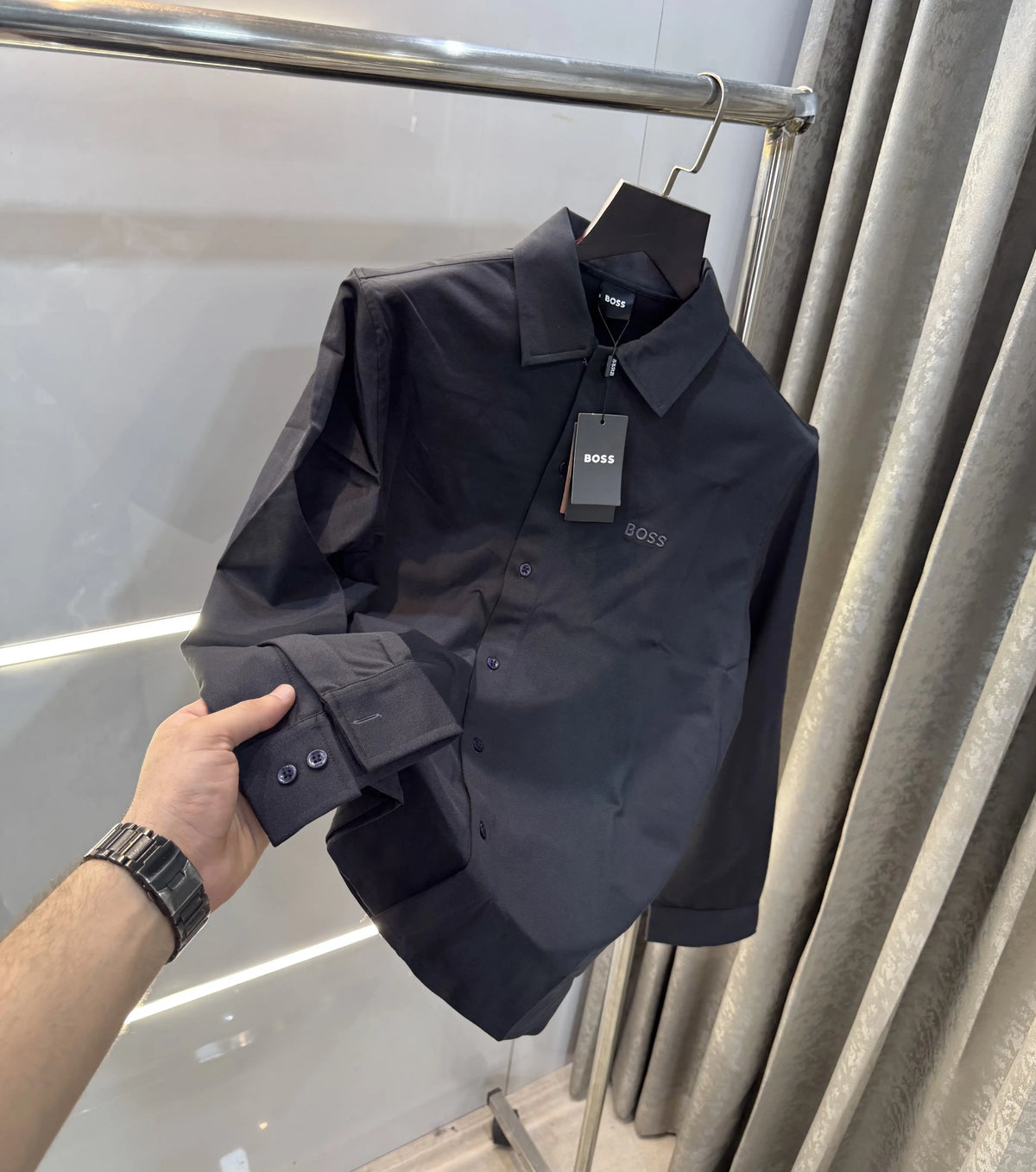 Hugo Boss Navy Blue Embroidery Logo Imported Lycra Shirt