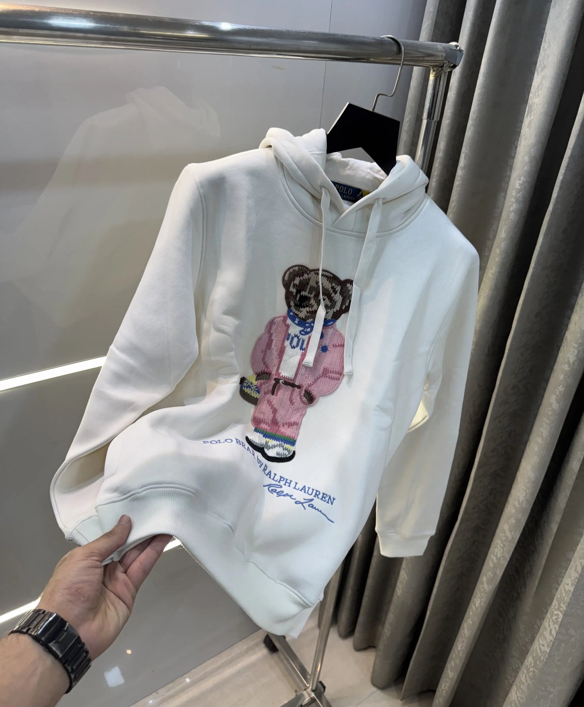 Ralph Lauren White Teddy Edition Embroidery Logo Imported Hoodie