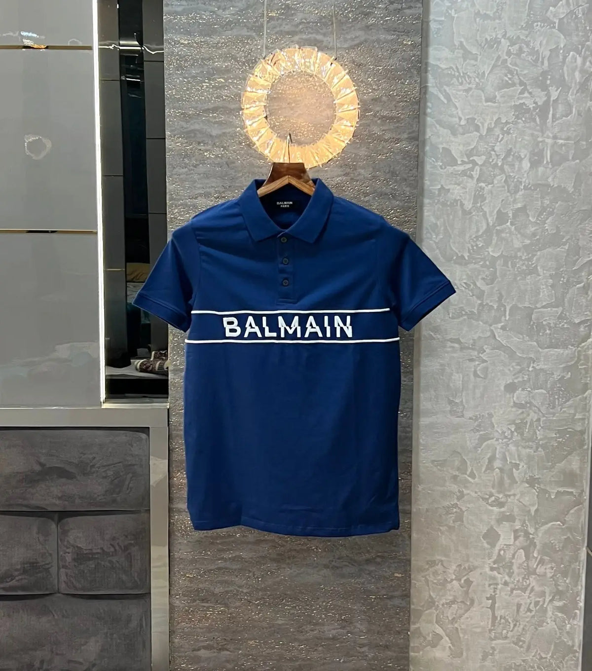 Balmai n Paris P.Blue Metal Logo Imported Polo T-Shirt