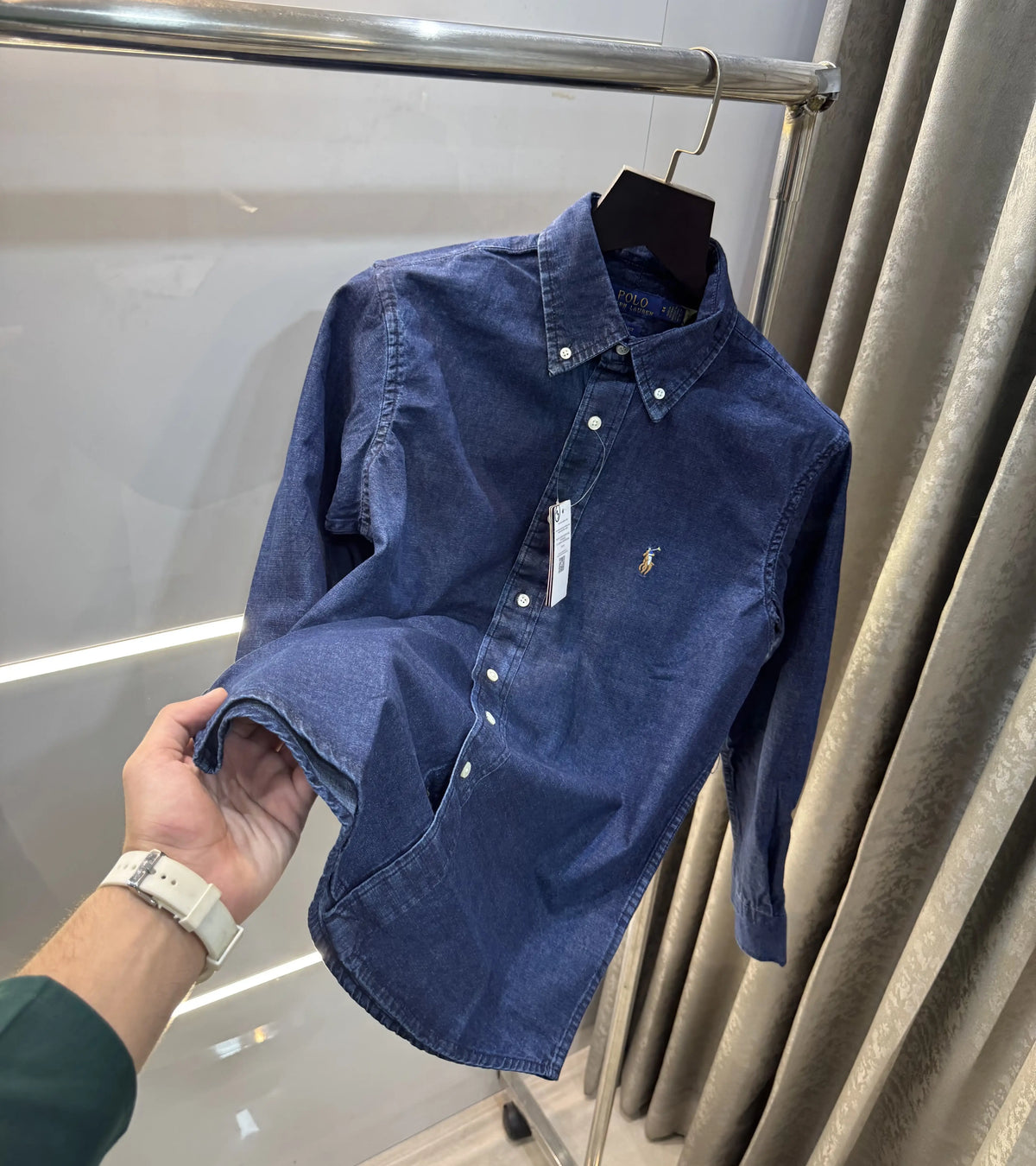Ralph Lauren Denim Blue Embroidery Logo Denim Shirt