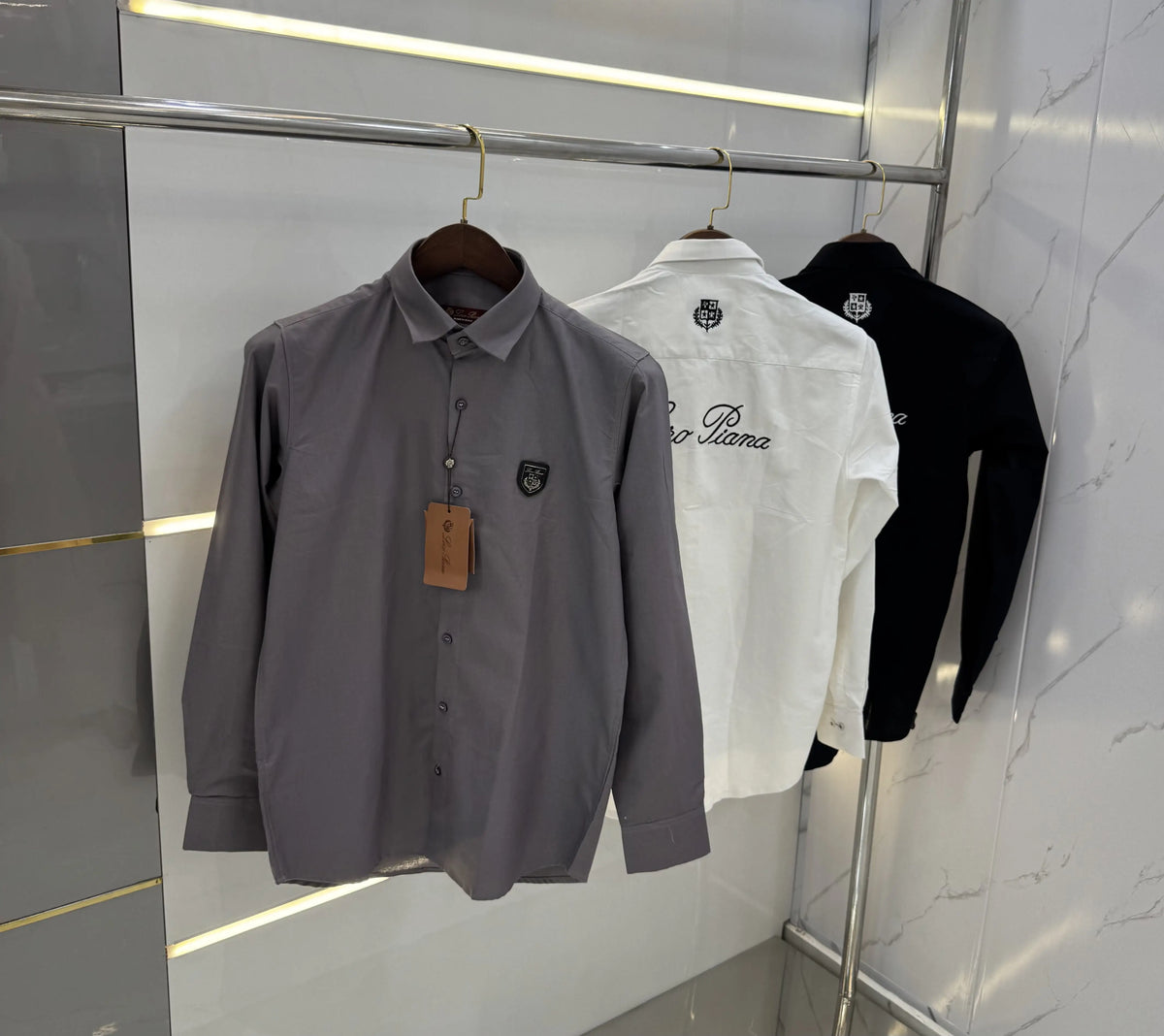 Loro Piana Grey Embroidery Logo Work Premium Shirt