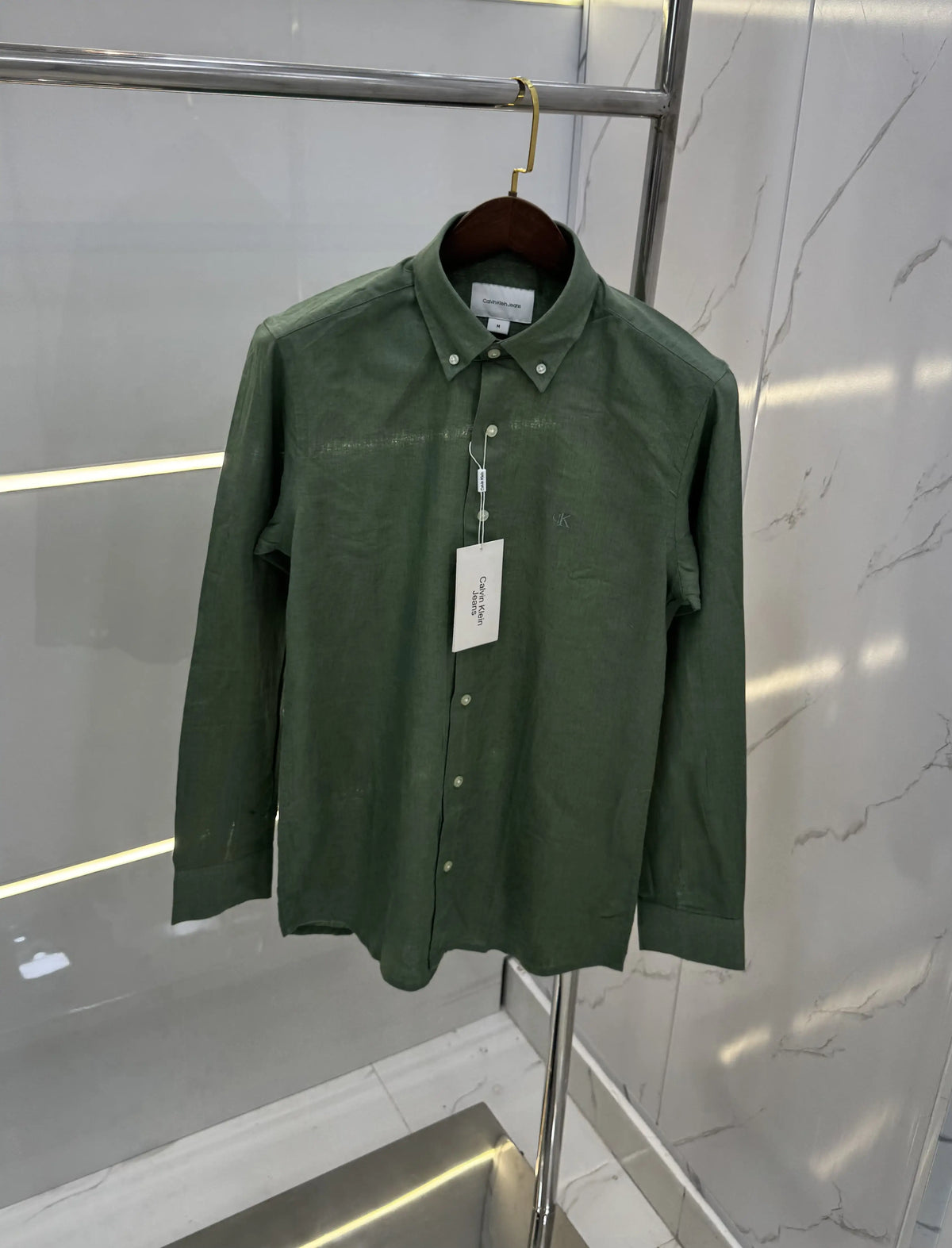 Calvin Klein Olive Embroidery Logo Work Premium Shirt