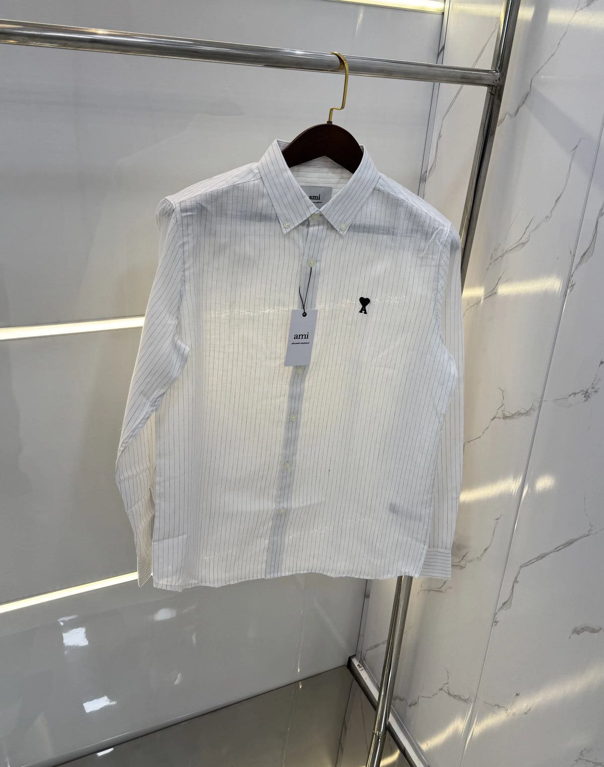 Ami Paris White Blue Embroidery Logo Work Premium Shirt