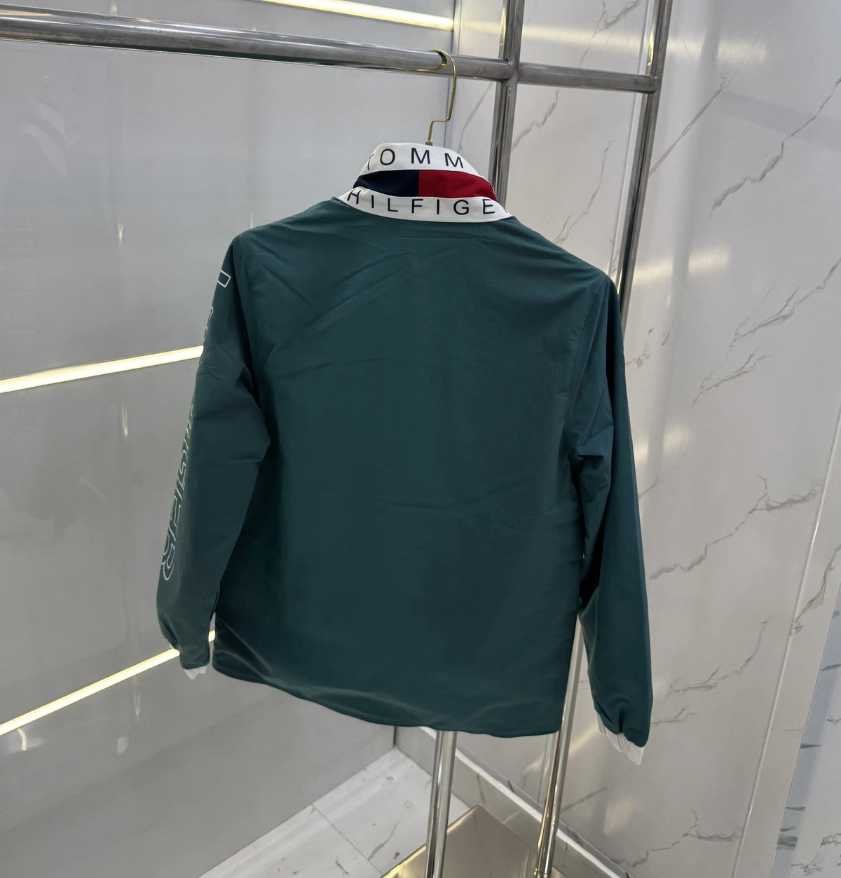 Tomm y Hilfige r Green White Reversible Imported WindBreaker Jacket
