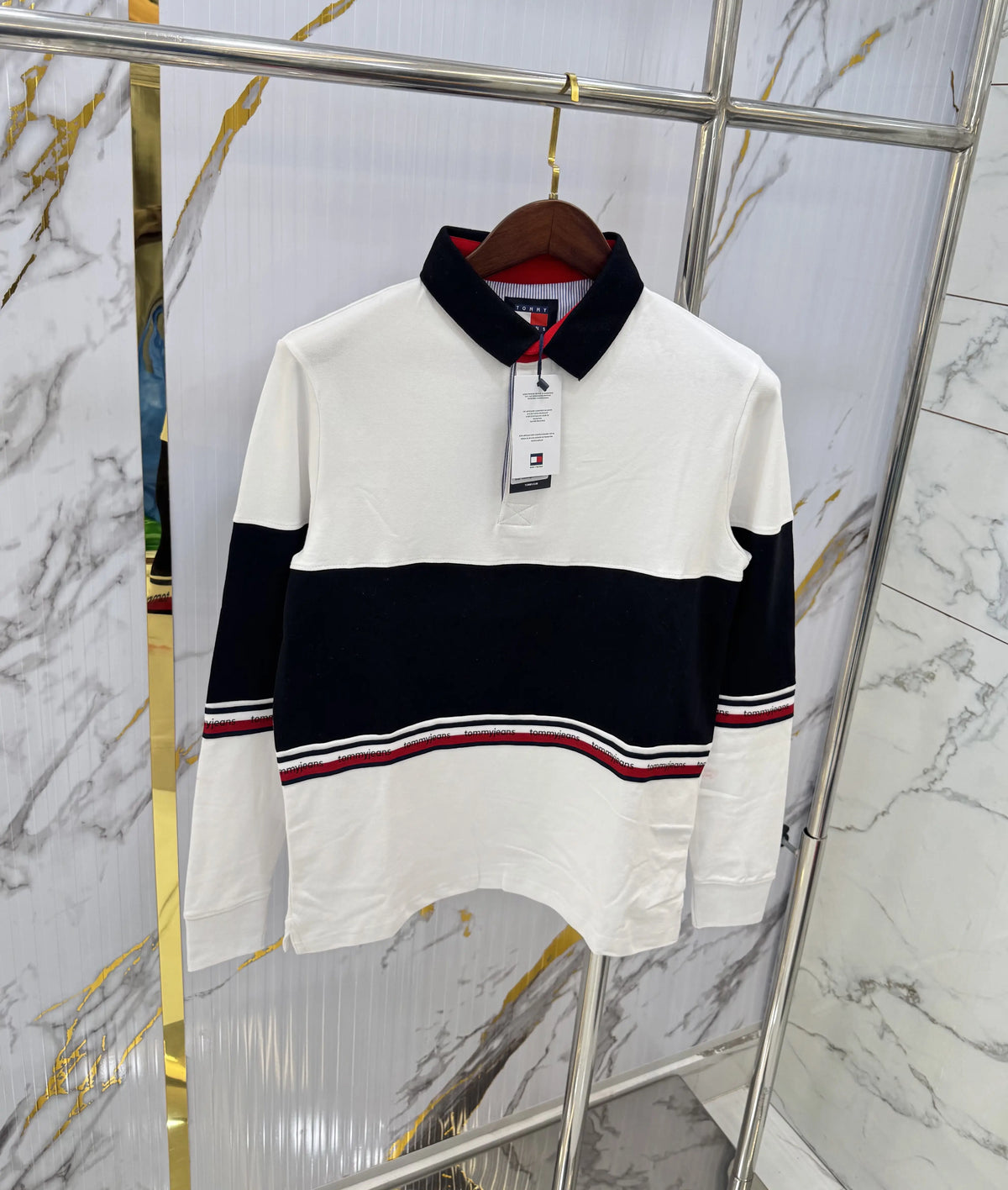 Tommy Hilfiger White Logo Work Premium Full Sleeve Polo T-Shirt