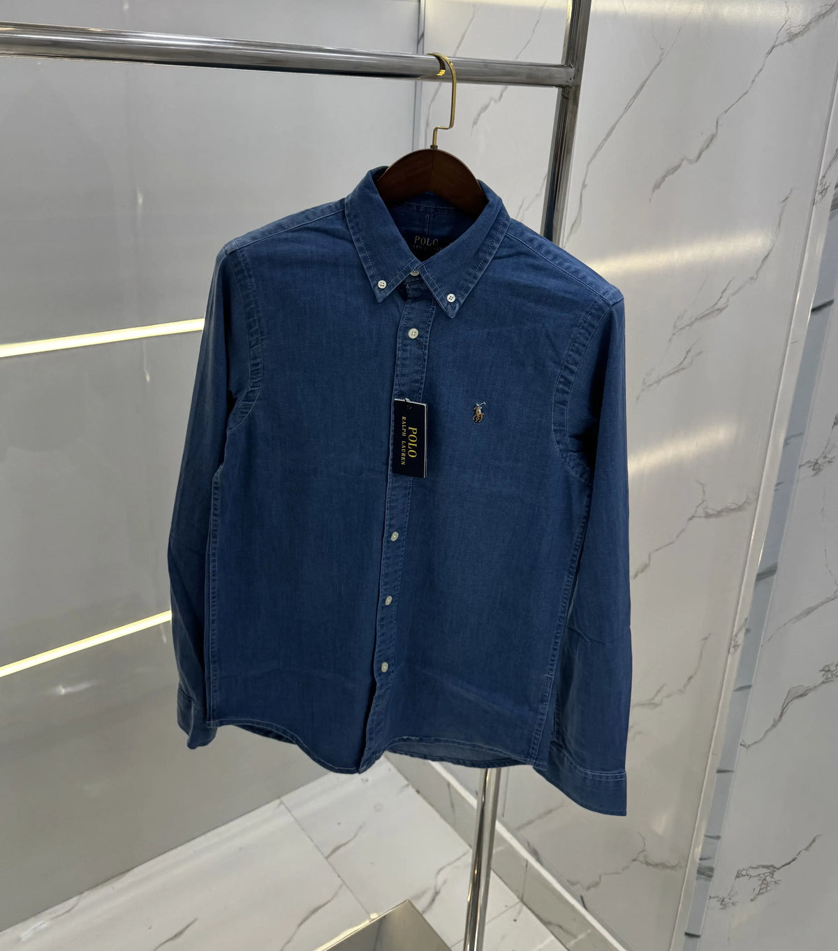 Ralph Lauren Dark Blue Embroidery Logo Premium Denim Shirt