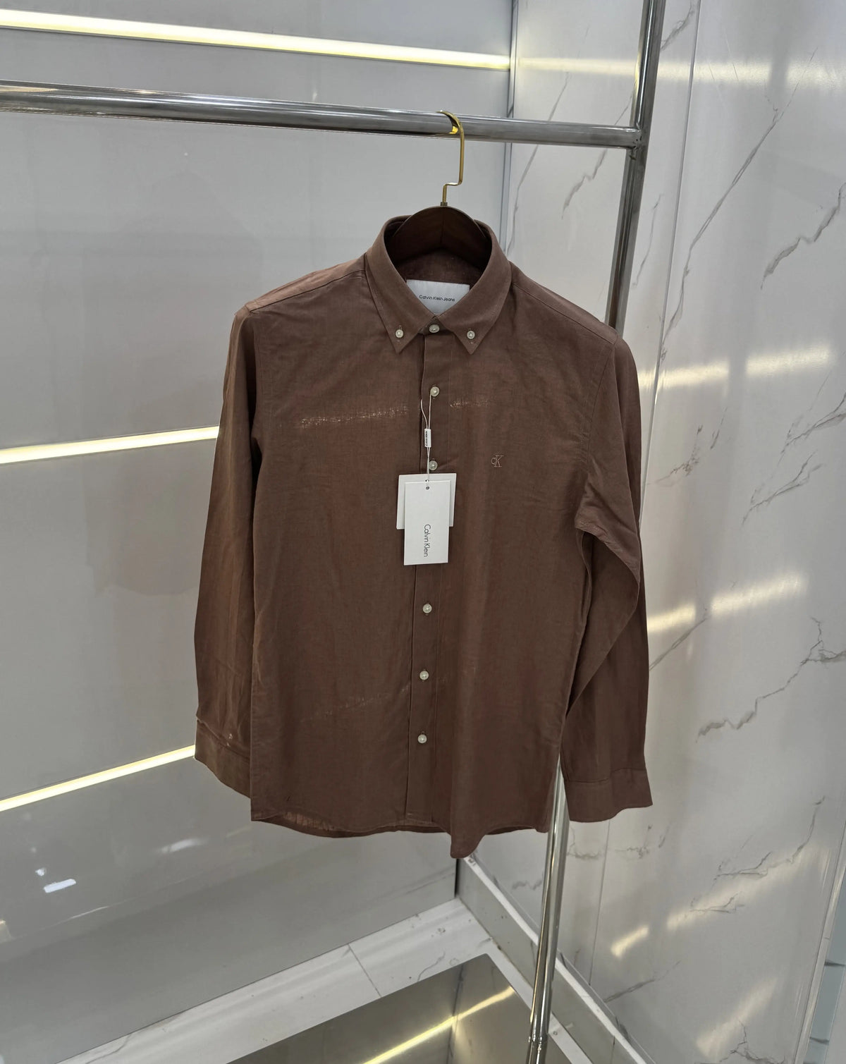 Calvin Klein Brown Embroidery Logo Work Premium Shirt