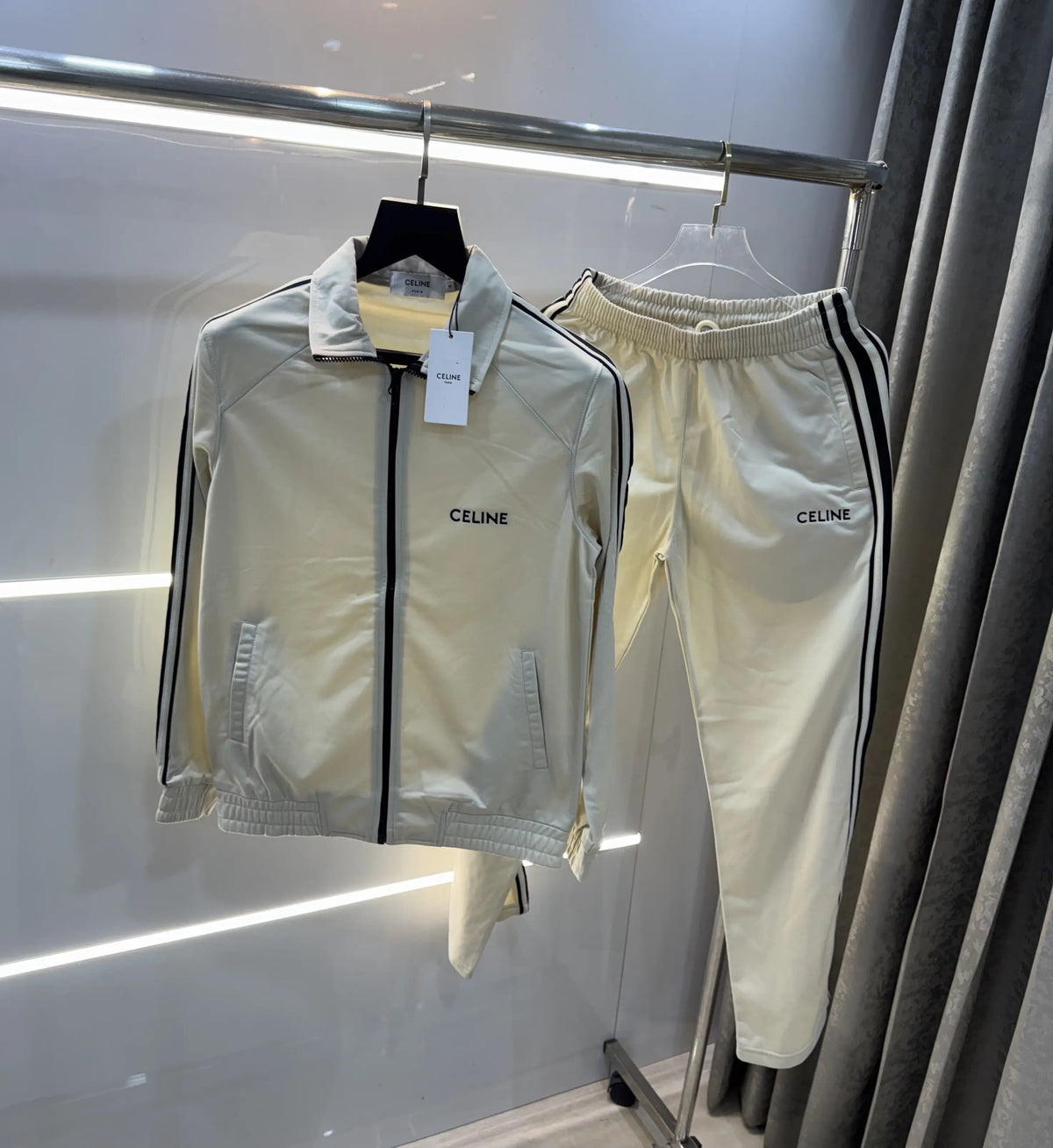 Celin e Cream Embroidery Logo Imported Tracksuit