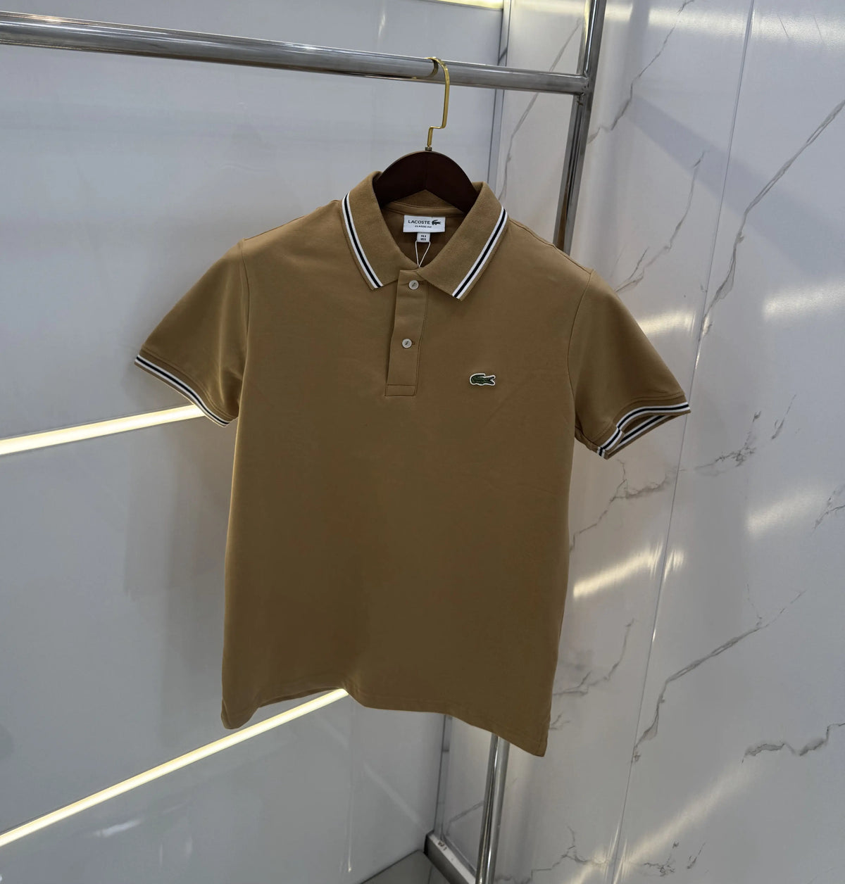 Lacost e Beige Logo Work Premium Polo T-Shirt
