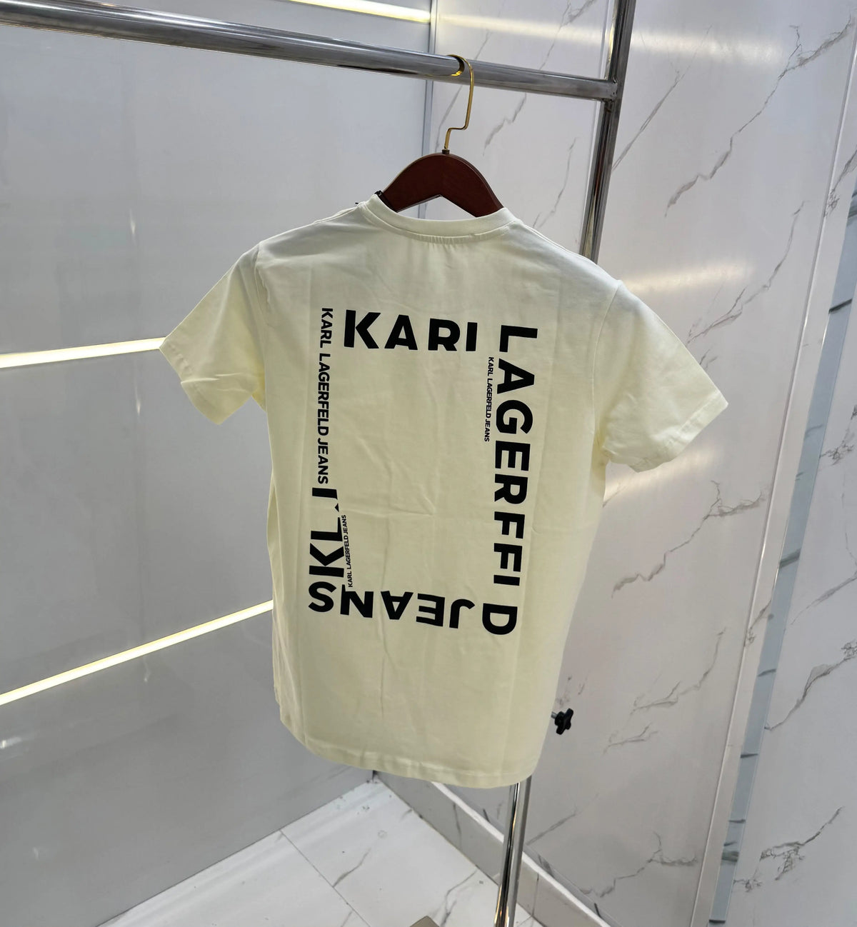 Kar l Lagerfeld Cream Logo Print Premium T-Shirt