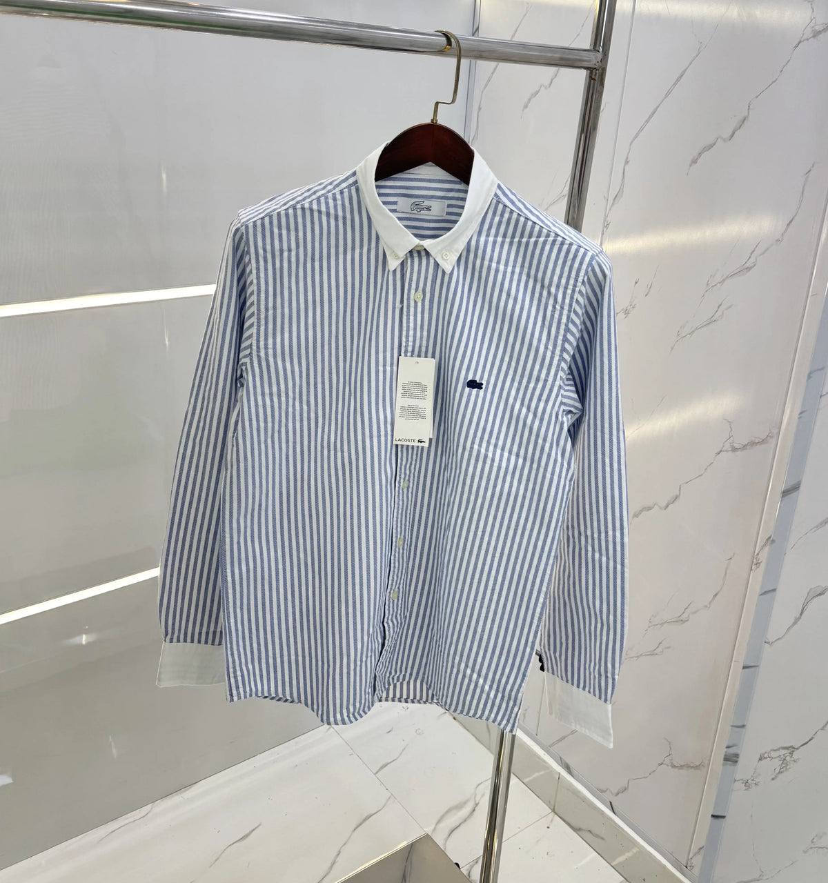 Lacost e Dark Blue Strips Embroidery Logo Premium Shirt