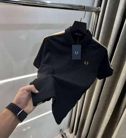 Fredperry Black Embroidery Logo Premium Polo T-Shirt