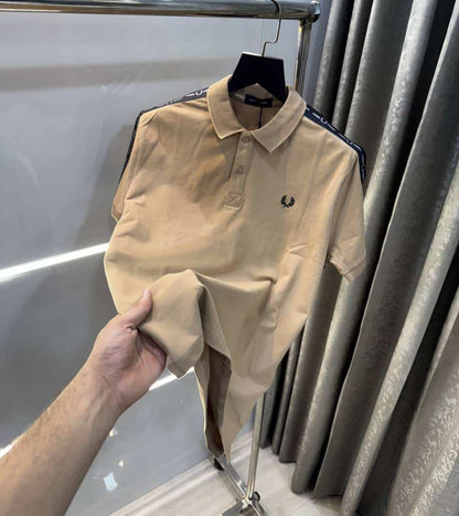Fredperry Beige Embroidery Logo Premium Polo T-Shirt