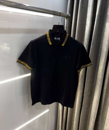 Versace Couture Black Embroidery Logo Imported Polo T-Shirt