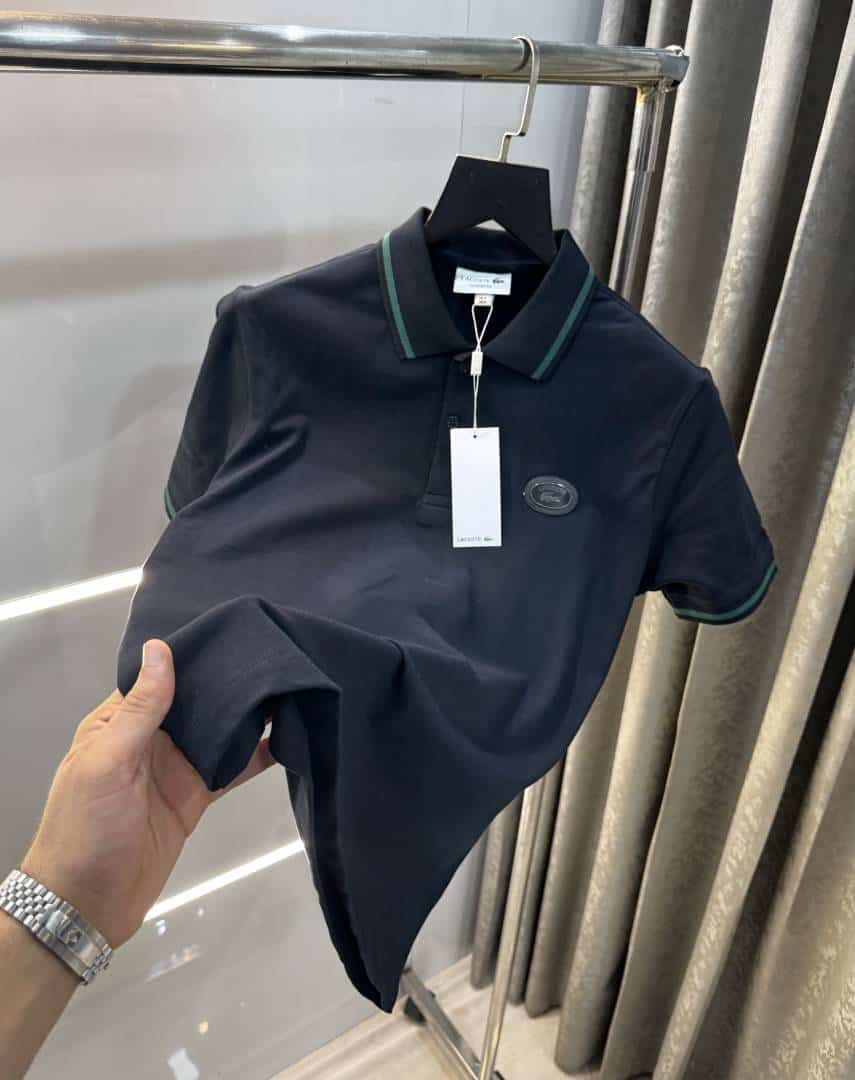Lacost e Navy Blue Metal Logo Premium Polo T-Shirt