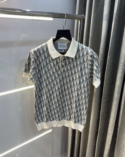 Christian Dio r Grey Knitted Imported Polo T-Shirt