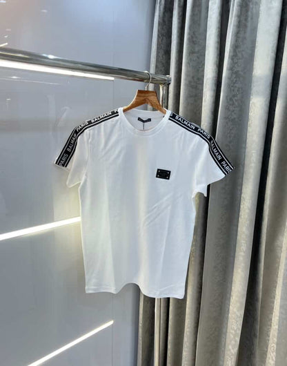 Balmai n Paris White Steel Logo Premium Classic T-Shirt