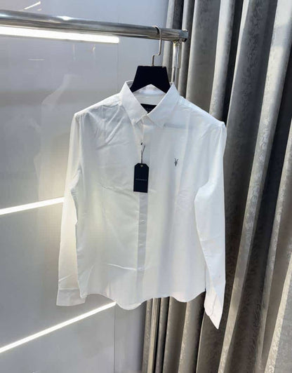 All saints White Embroidery Logo Classic Linen Shirt