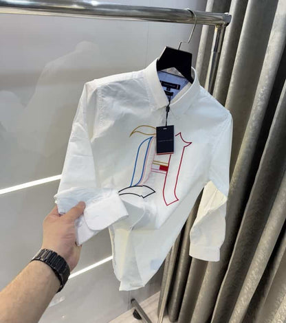 Tommy  White Embroidery Logo Premium Shirt