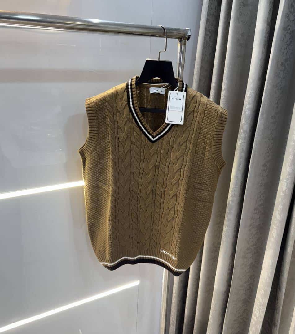 Coac_h Light Brown Knitted Premium Sleeveless Pull Over