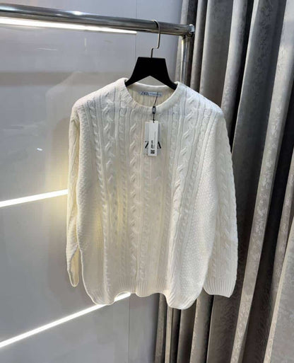 Zar a White Knitted Premium Pull Over