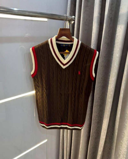 Ralp. Lauren Brown Premium Knitted Sleeveless Pull Over