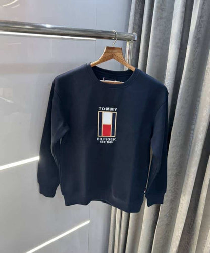 Tommy.  Hilfiger Navy Blue Embroidery Logo Premium Sweatshirt