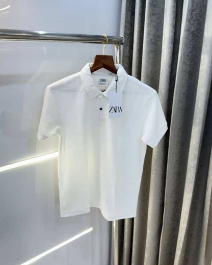 Zar a White Premium Knitted Classic Polo T-Shirt