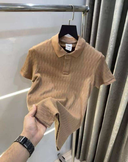 Zar a Beige Knitted Premium Classic Polo T-Shirt