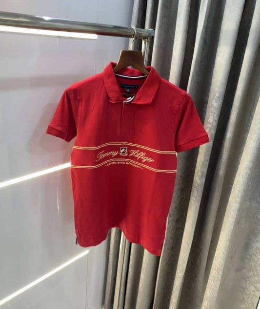 Tommy Hilfiger Red Embroidery Logo Premium Polo T-Shirt