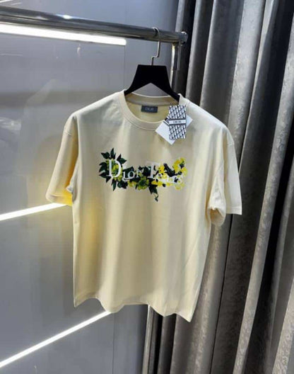 Christian Dio r Cream Logo Print Imported Oversized T-Shirt