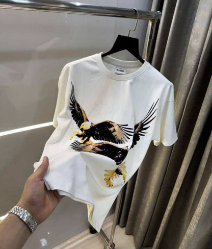 Bluorang White Eagle Embossed Print Imported Oversized T-Shirt