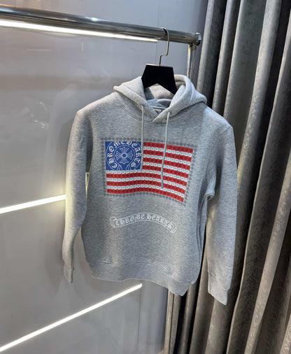 Chrome  Hearts Grey Embroidery Logo Imported Hoodie