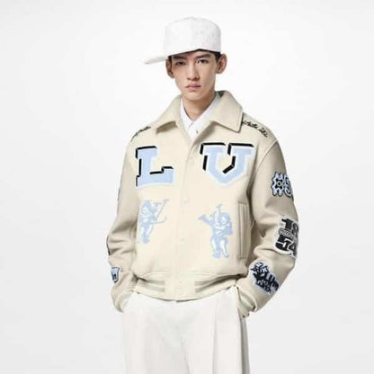 Loui s Vuitto n Cream Imported Varsity Jacket
