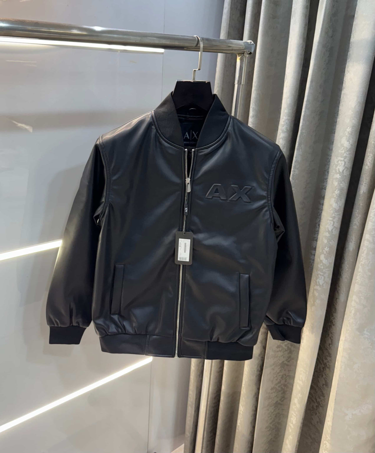 Arman i E...___X..change Black Em6O5S.!ed  Logo Imported Leather Jacket