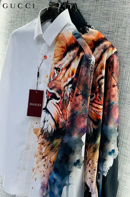 Gucc i White Lion Edition Imported Lu·Xury Shirt