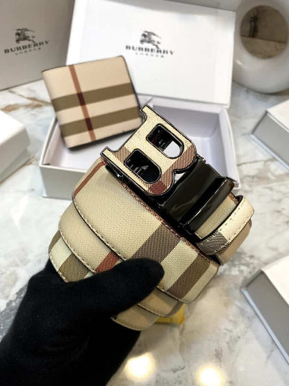 BURBERR_Y Premium Belt & Wallet Combo C330