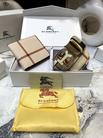 BURBERR_Y Premium Belt & Wallet Combo C329