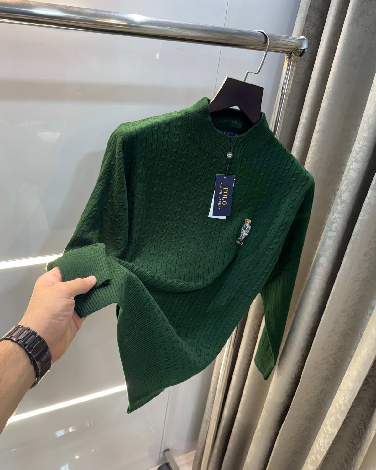 Ralph  Lauren Bottle Green Teddy Edition Knitted Pull Pver