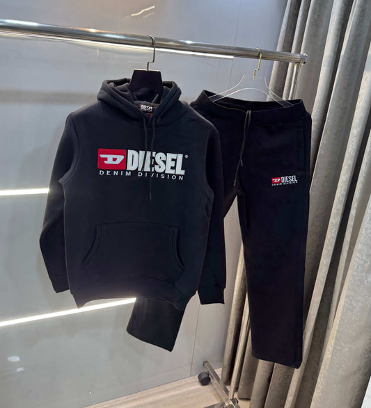 Diese l Black Embroidery Logo Imported Tracksuit