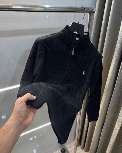 Ralph  Lauren Black Embroidery White Logo Imported Knitted Pull Over